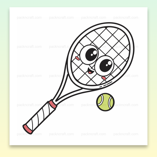 Illustration d'une raquette et balle de tennis souriante, usage créatif