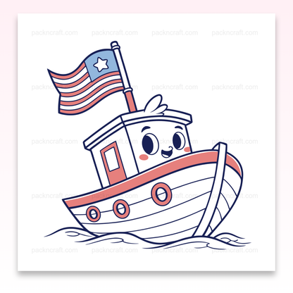 Illustration d'un petit bateau heureux avec drapeau, fichier numérique pour DIY.