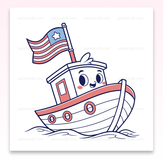 Illustration d'un petit bateau heureux avec drapeau, fichier numérique pour DIY.
