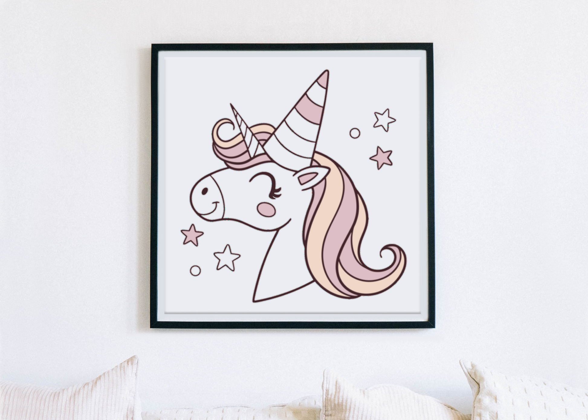 Affiche de cadre avec licorne kawaii, déco chambre enfant.