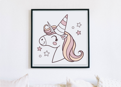 Affiche de cadre avec licorne kawaii, déco chambre enfant.