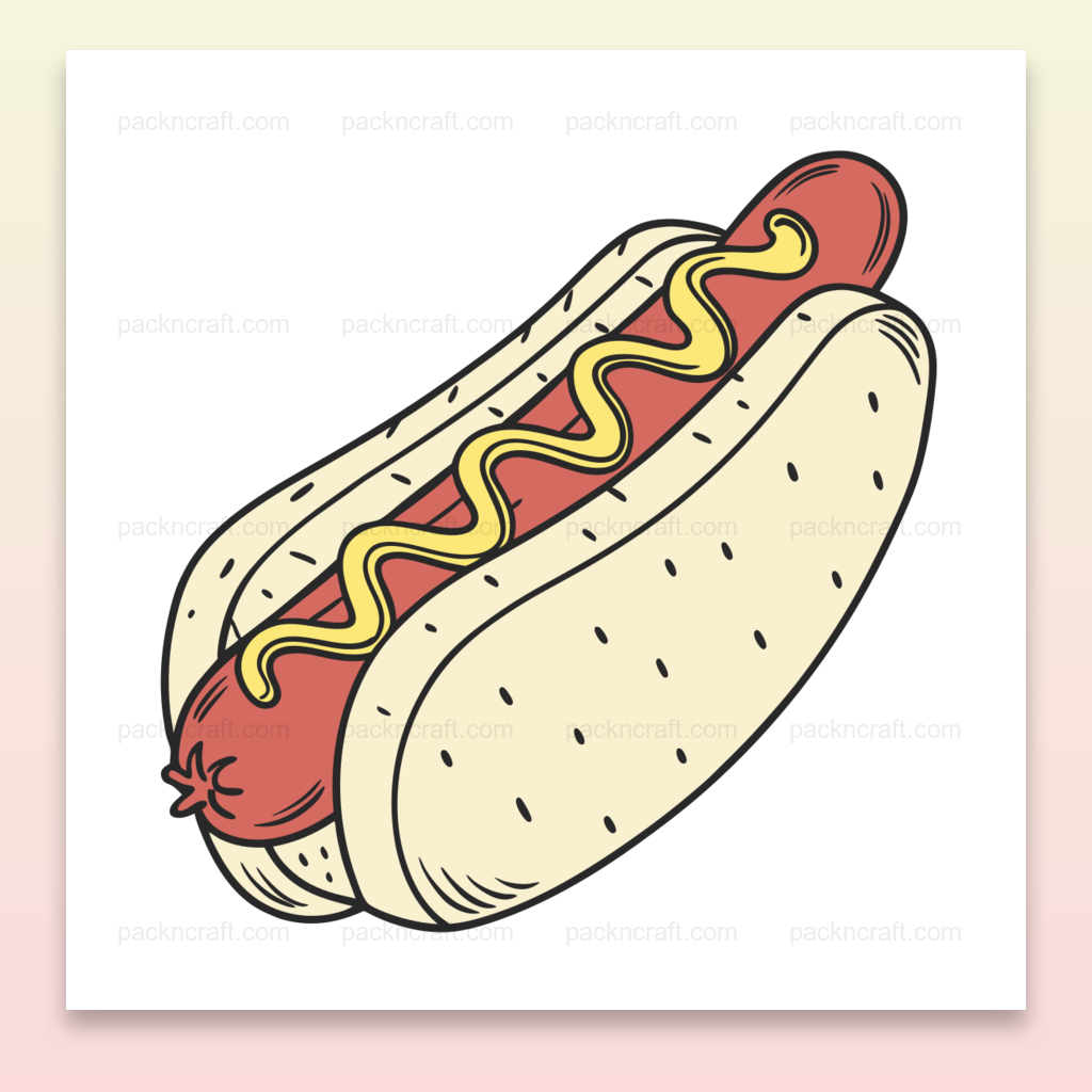 Illustration de hot dog savoureux en style flat, idéale pour DIY et papeterie.