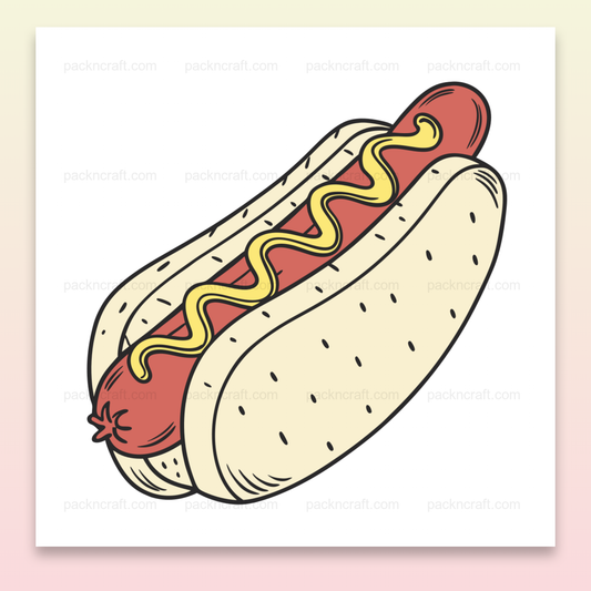 Illustration de hot dog savoureux en style flat, idéale pour DIY et papeterie.