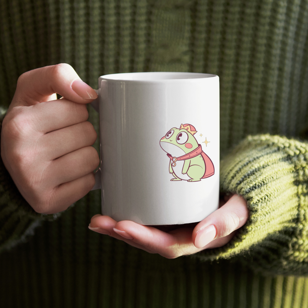 Mug avec grenouille royale kawaii étonnée au style enchanteur