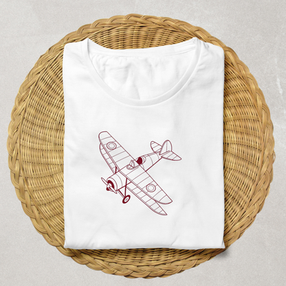 T-shirt avec motif avion vintage en ligne monochrome pour une touche aérienne