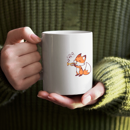 Mug avec renard joyeux jouant de la trompette dans un style mélodieux