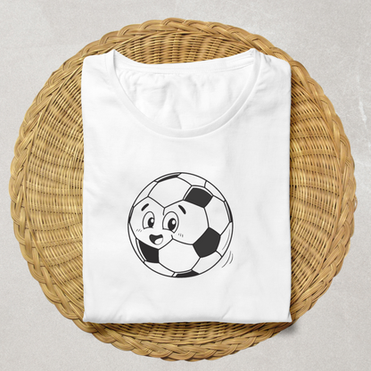 T-shirt décoré d'un ballon de foot souriant style dessin vectoriel ambiance sport
