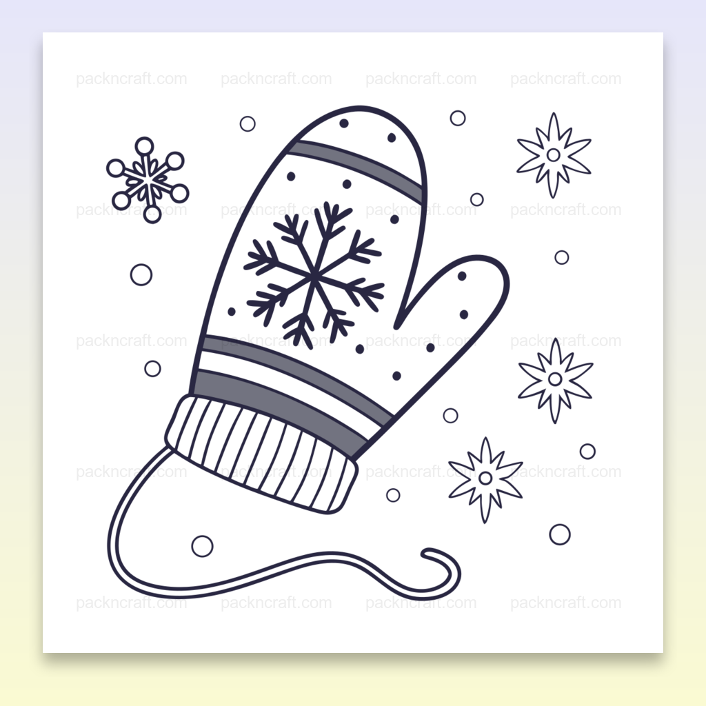 Illustration minimaliste de moufle avec flocons pour projets hiver.