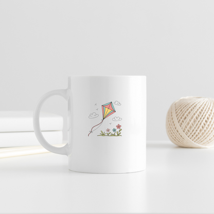 Mug avec cerf-volant coloré dans un décor printanier et ludique