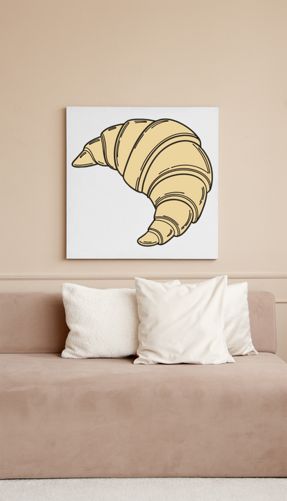 Cadre avec dessin pastel de croissant gourmand, idéal pour déco cuisine boulangerie