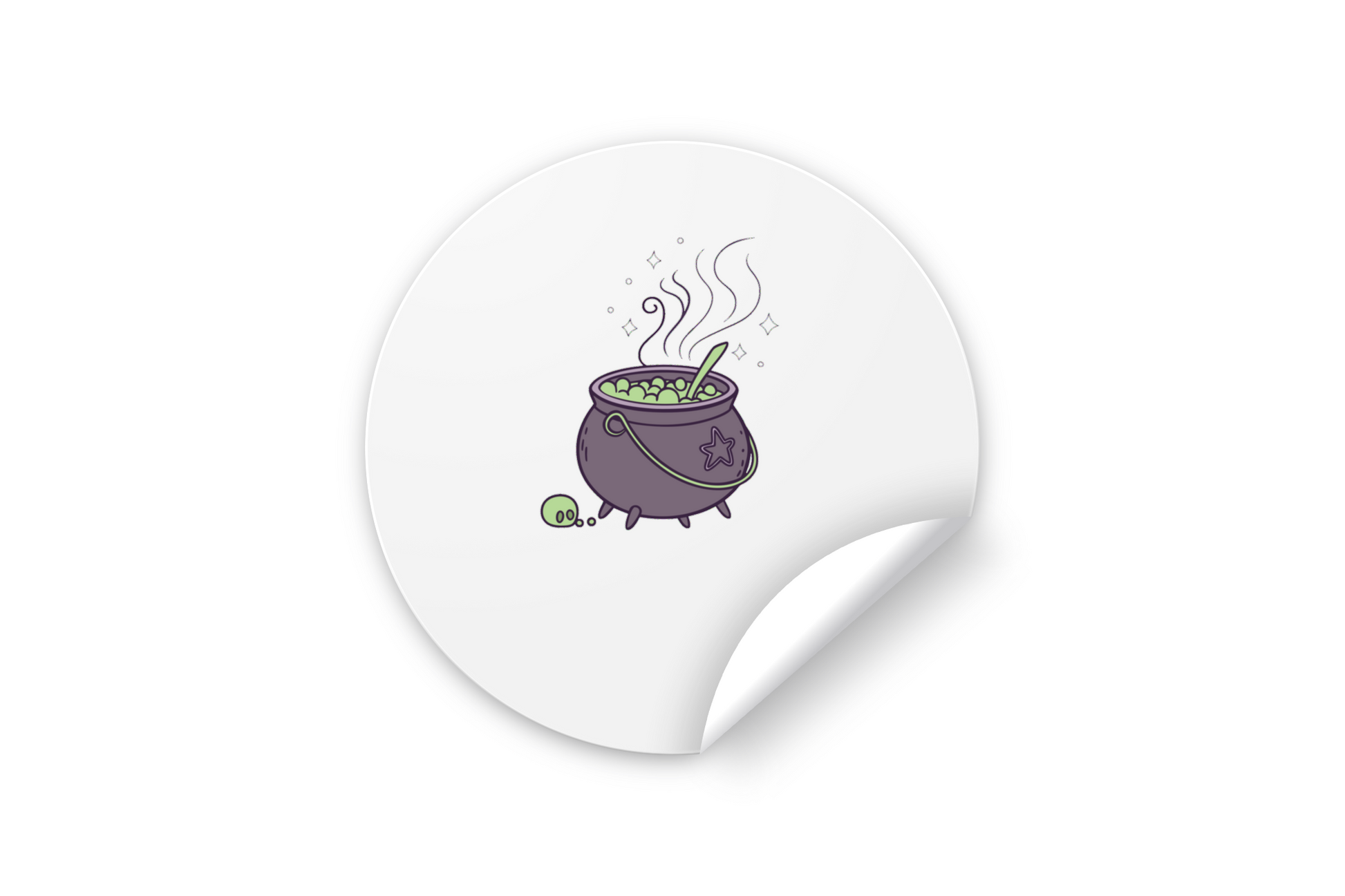 Sticker avec icône numérique de chaudron magique sur fond mystique