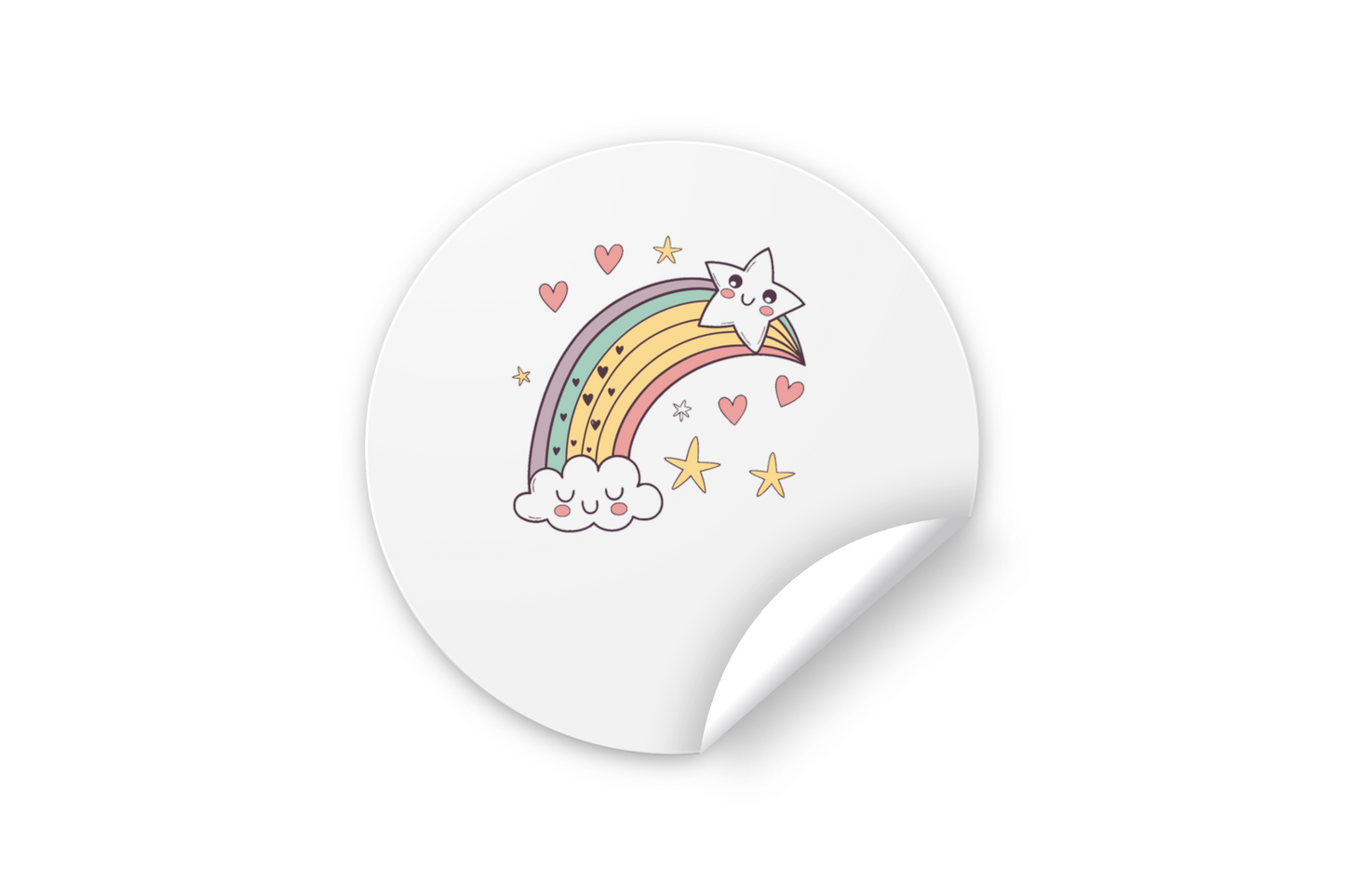 Sticker à thème enfantin avec icône arc-en-ciel étoilé pastel coloré sur fond blanc