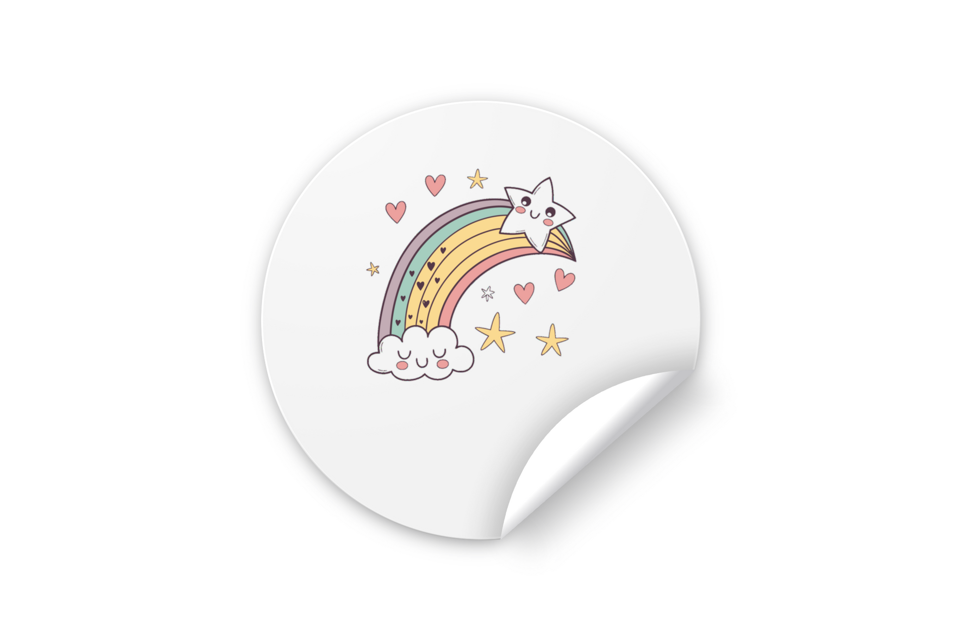 Sticker à thème enfantin avec icône arc-en-ciel étoilé pastel coloré sur fond blanc