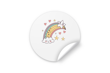Sticker à thème enfantin avec icône arc-en-ciel étoilé pastel coloré sur fond blanc