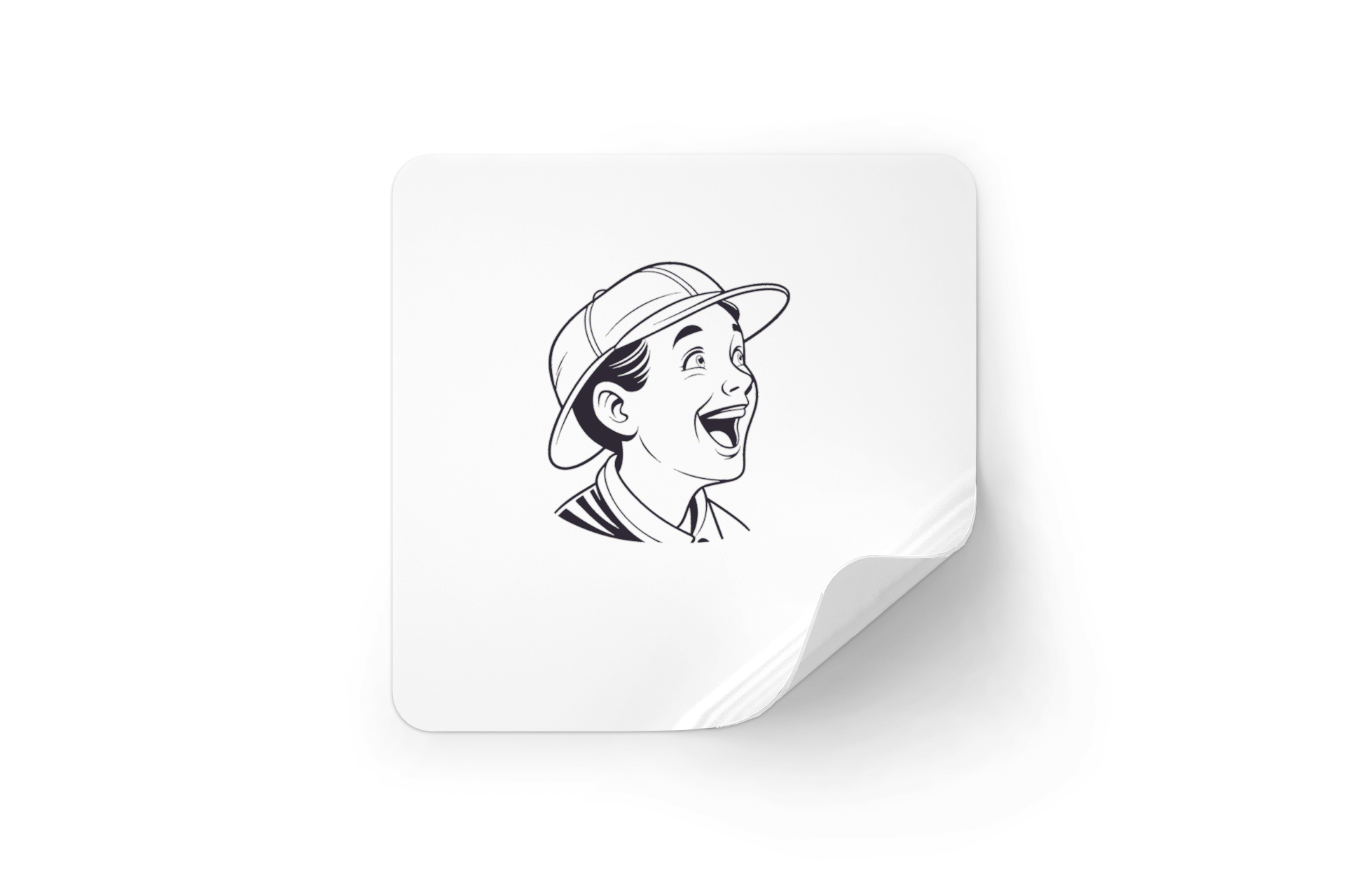 Sticker avec visage de garçon étonné en style vintage dynamique et nostalgique