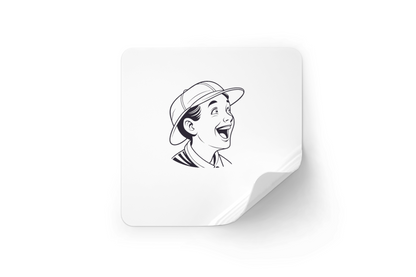 Sticker avec visage de garçon étonné en style vintage dynamique et nostalgique