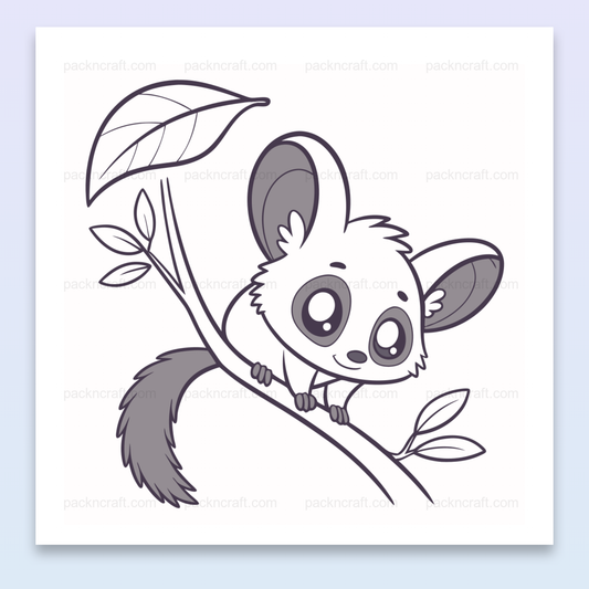 Illustration SVG d'un lémurien curieux sur une branche, idéale pour stickers et papeterie
