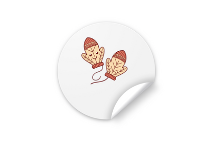 Sticker avec moufles stylisées dans un décor hivernal joyeux et cartoon