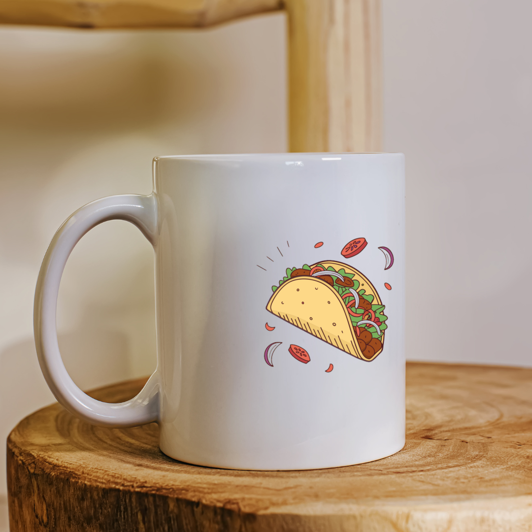 Mug décoré d'un taco sauté en style vecteur, parfait pour les amateurs de cuisine