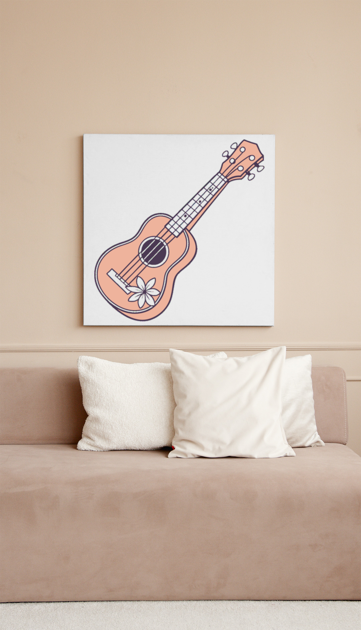Cadre artistique avec ukulélé fleuri vibrant, symbole d'évasion musicale
