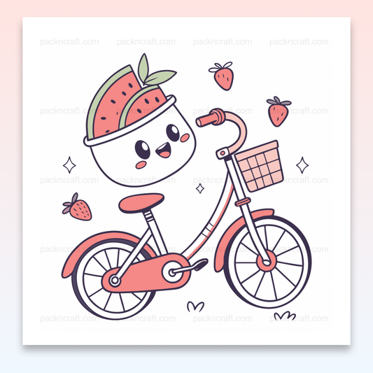 Illustration vectorielle d'un vélo joyeux avec des fruits, idéale pour projets estivaux.