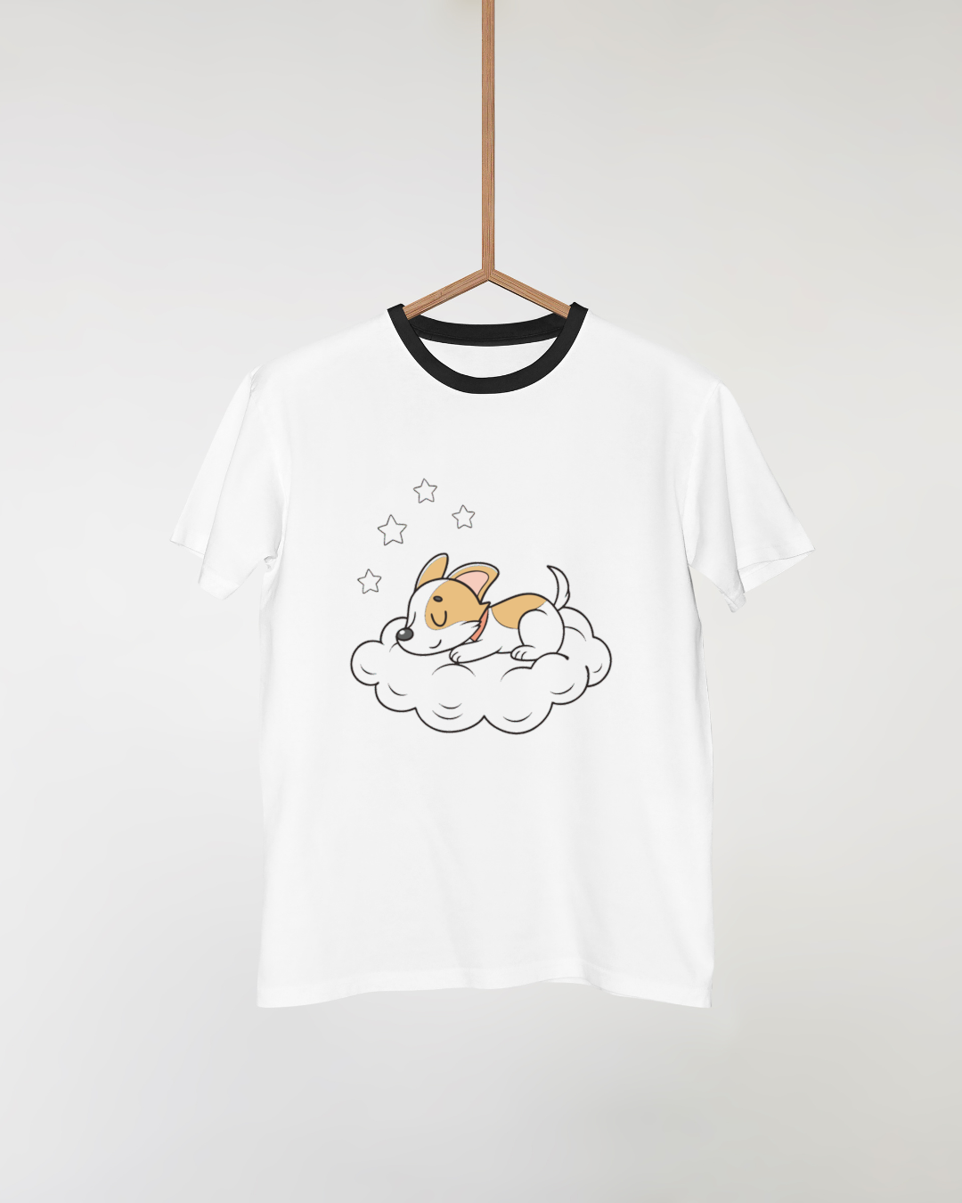 T-shirt avec motif pastel d’un chiot endormi sur un nuage ambiance tendre