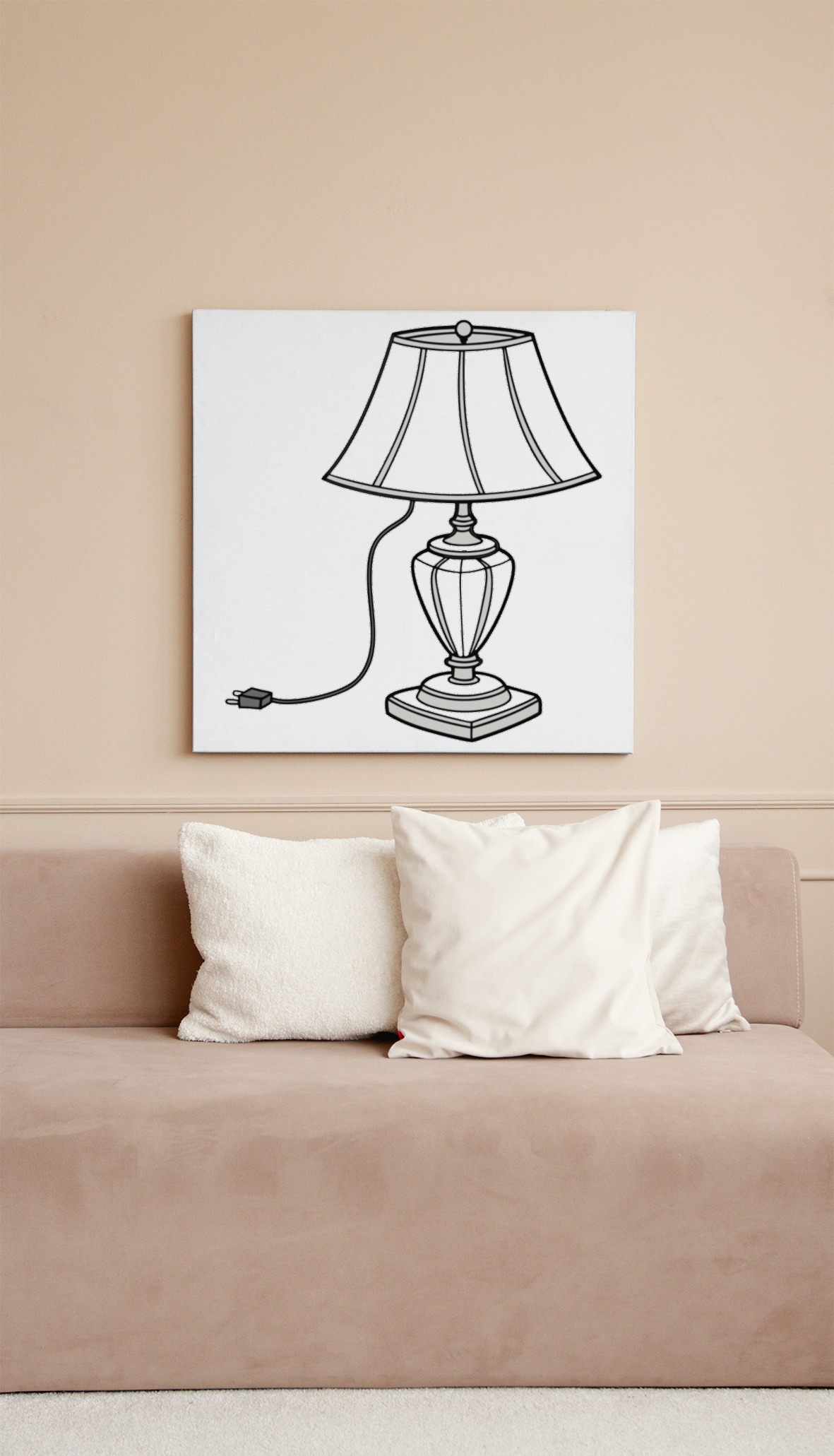 Cadre décoratif montrant une lampe allumée minimaliste style épuré intérieur