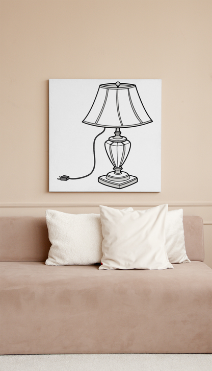 Cadre décoratif montrant une lampe allumée minimaliste style épuré intérieur