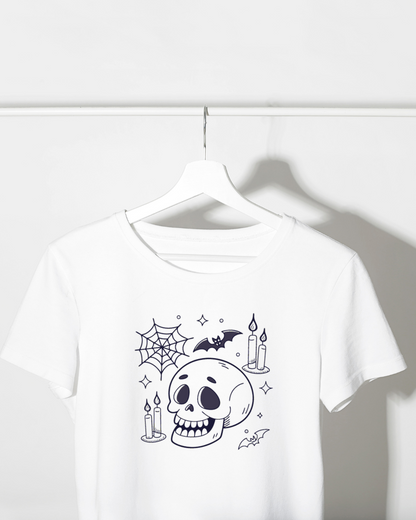 T-shirt avec crâne fantomatique et chauve-souris style Halloween mystérieux