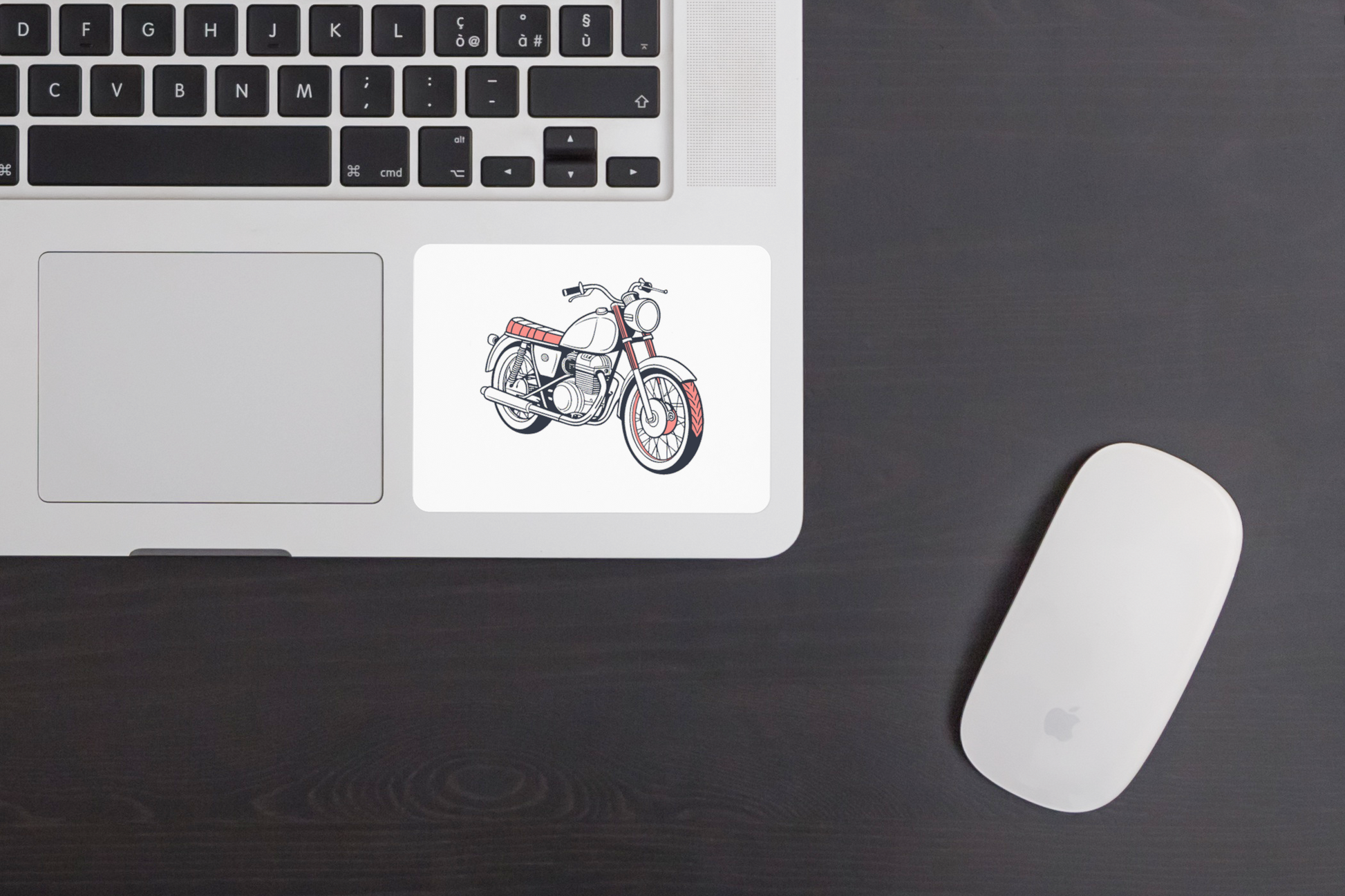 Sticker avec dessin stylisé de moto rétro sur le thème du voyage