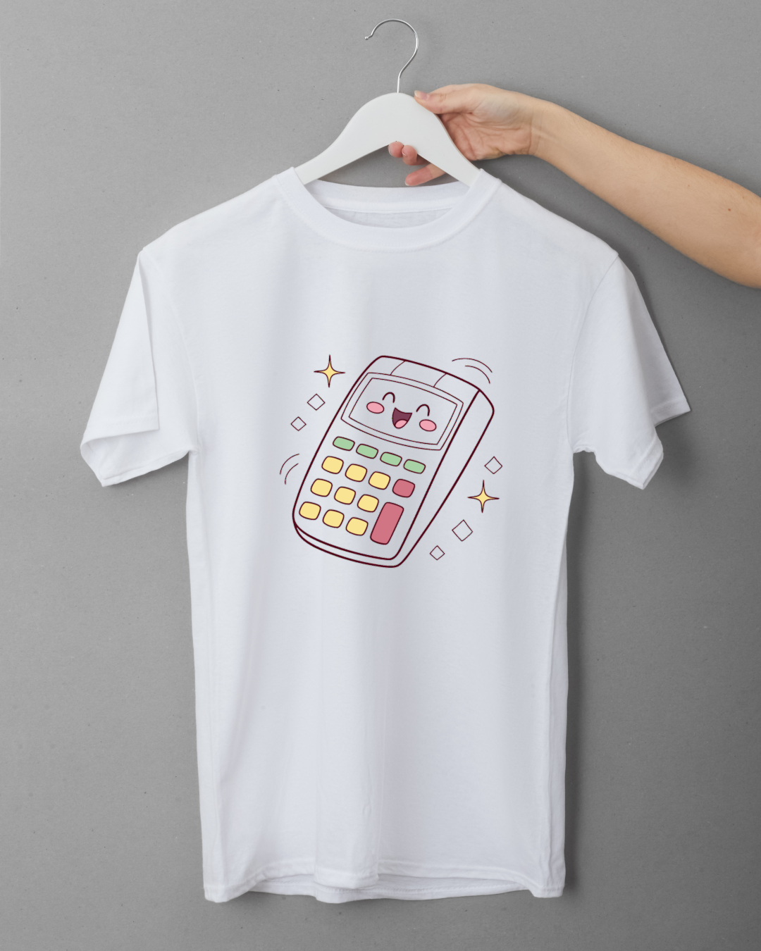 T-shirt avec motif kawaii d'une calculatrice heureuse éducation joyeuse