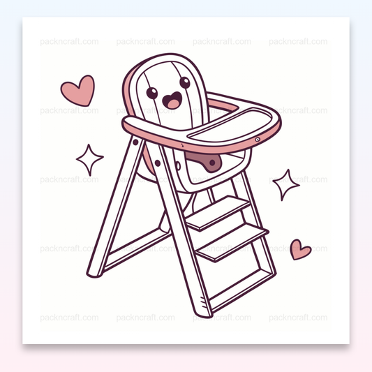 Illustration d'une chaise haute souriante, idéale pour décoration et papeterie