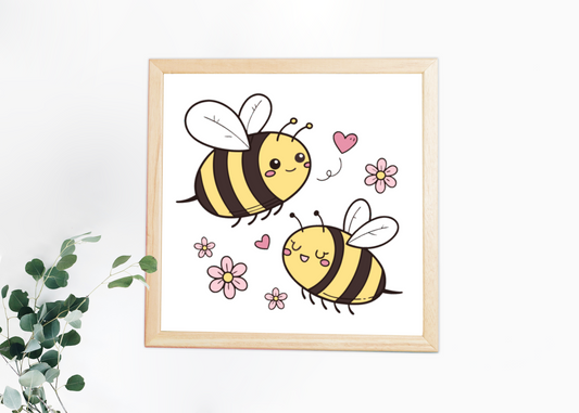 Cadre avec des abeilles kawaii dans un style printanier lumineux et joyeux