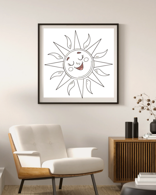 Cadre design avec un soleil joyeux pastel chantant dans un style lumineux