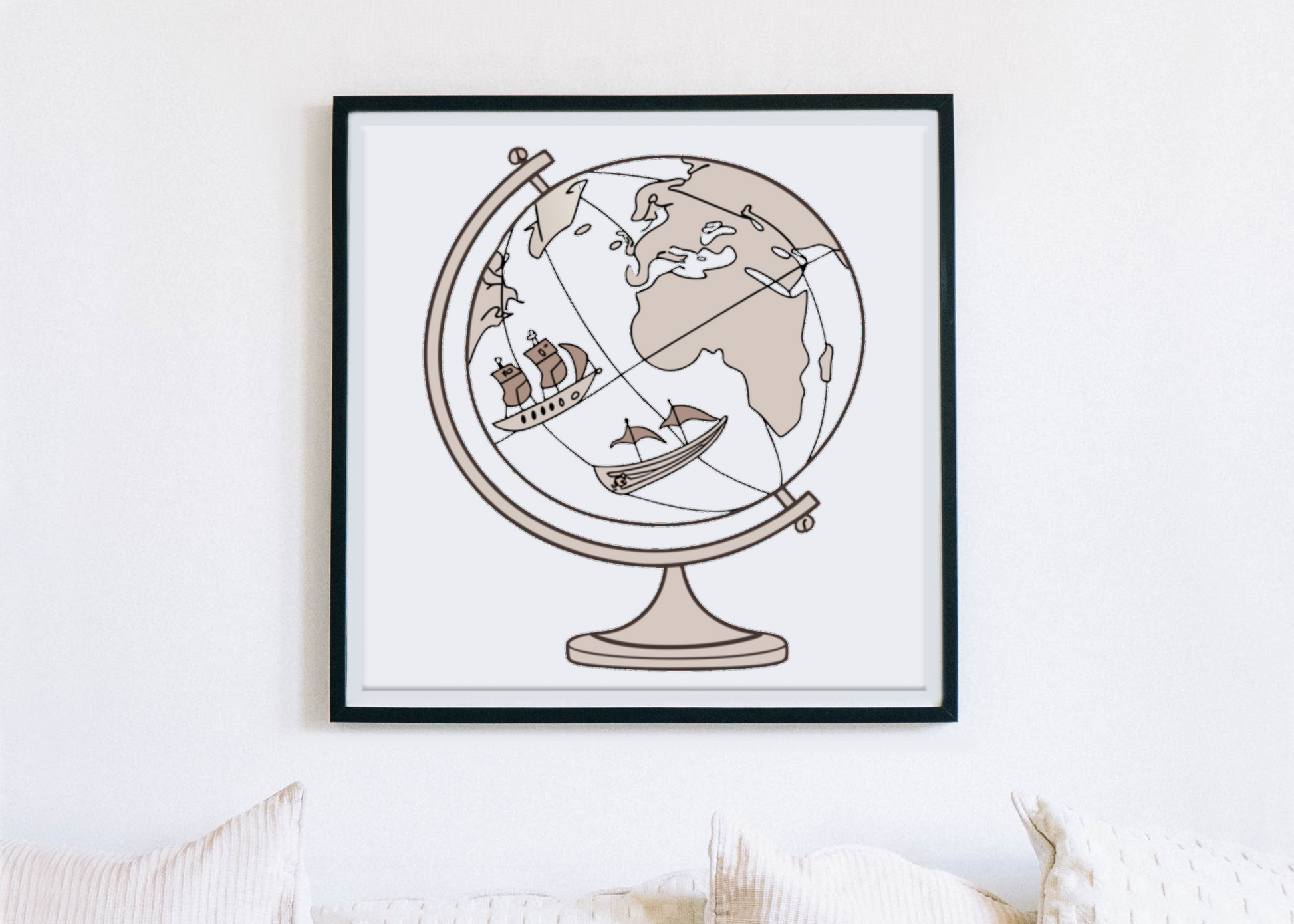 Cadre décoratif présentant un dessin vectoriel de globe explorateur pour les amateurs de voyage