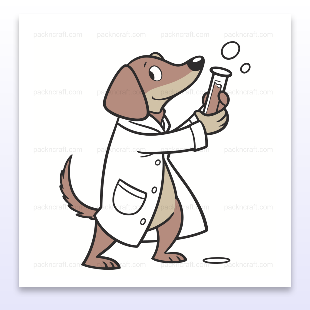 Chien en tant que scientifique avec une éprouvette, style vectoriel éducatif