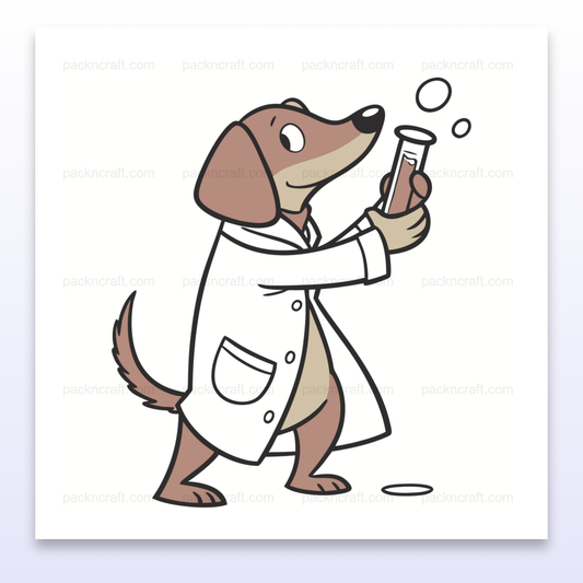 Chien en tant que scientifique avec une éprouvette, style vectoriel éducatif