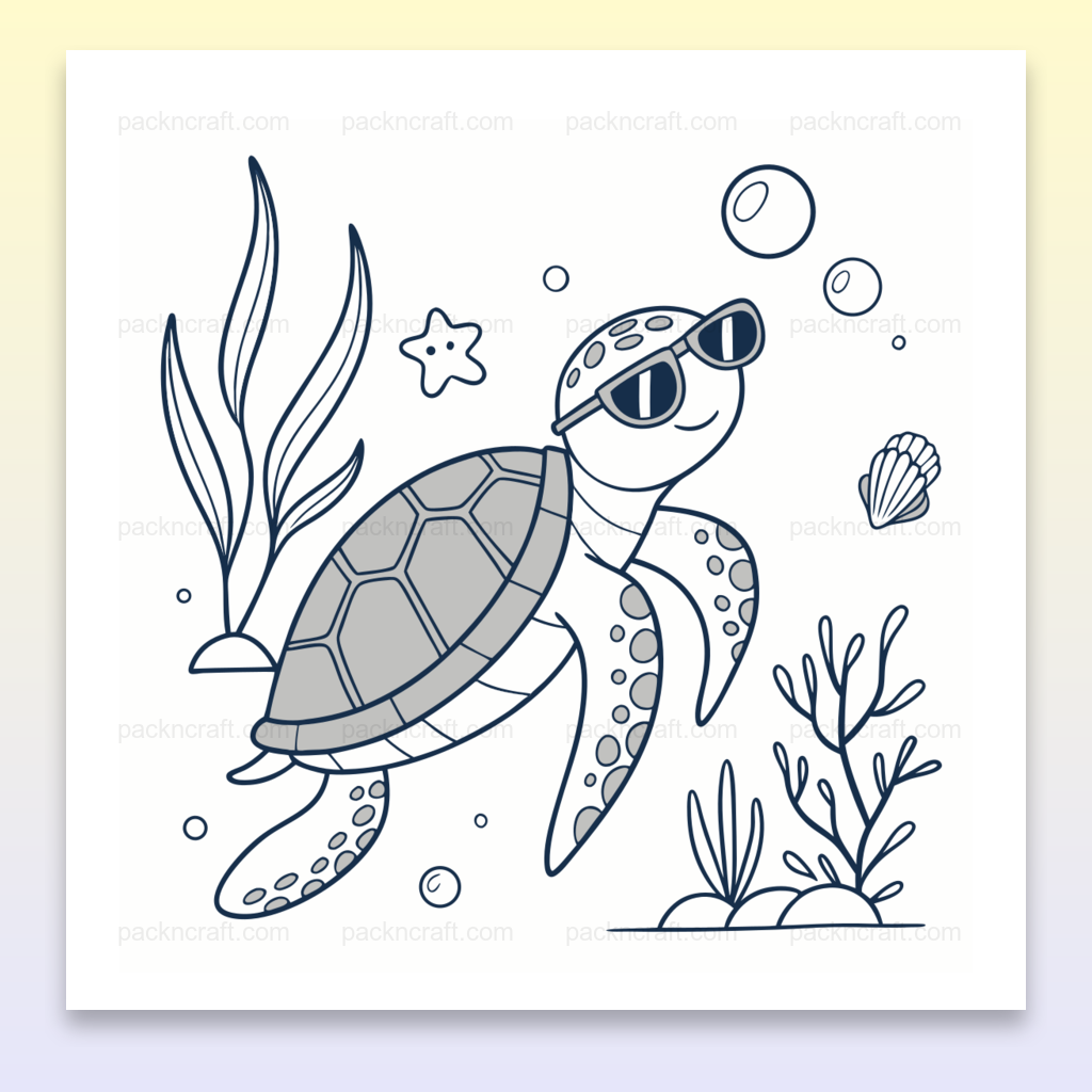 Illustration vectorielle de tortue cool sous l'eau avec des lunettes de soleil, idéal pour usage éducatif et déco.