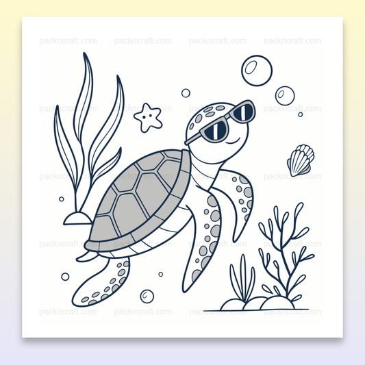 Illustration vectorielle de tortue cool sous l'eau avec des lunettes de soleil, idéal pour usage éducatif et déco.