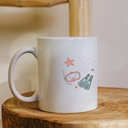 Mug avec design pastel d'un plongeur heureux pour une aventure marine vibrante