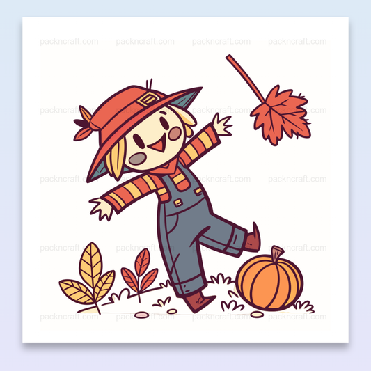 Épouvantail joyeux avec feuille en automne, idéal pour déco et projets DIY