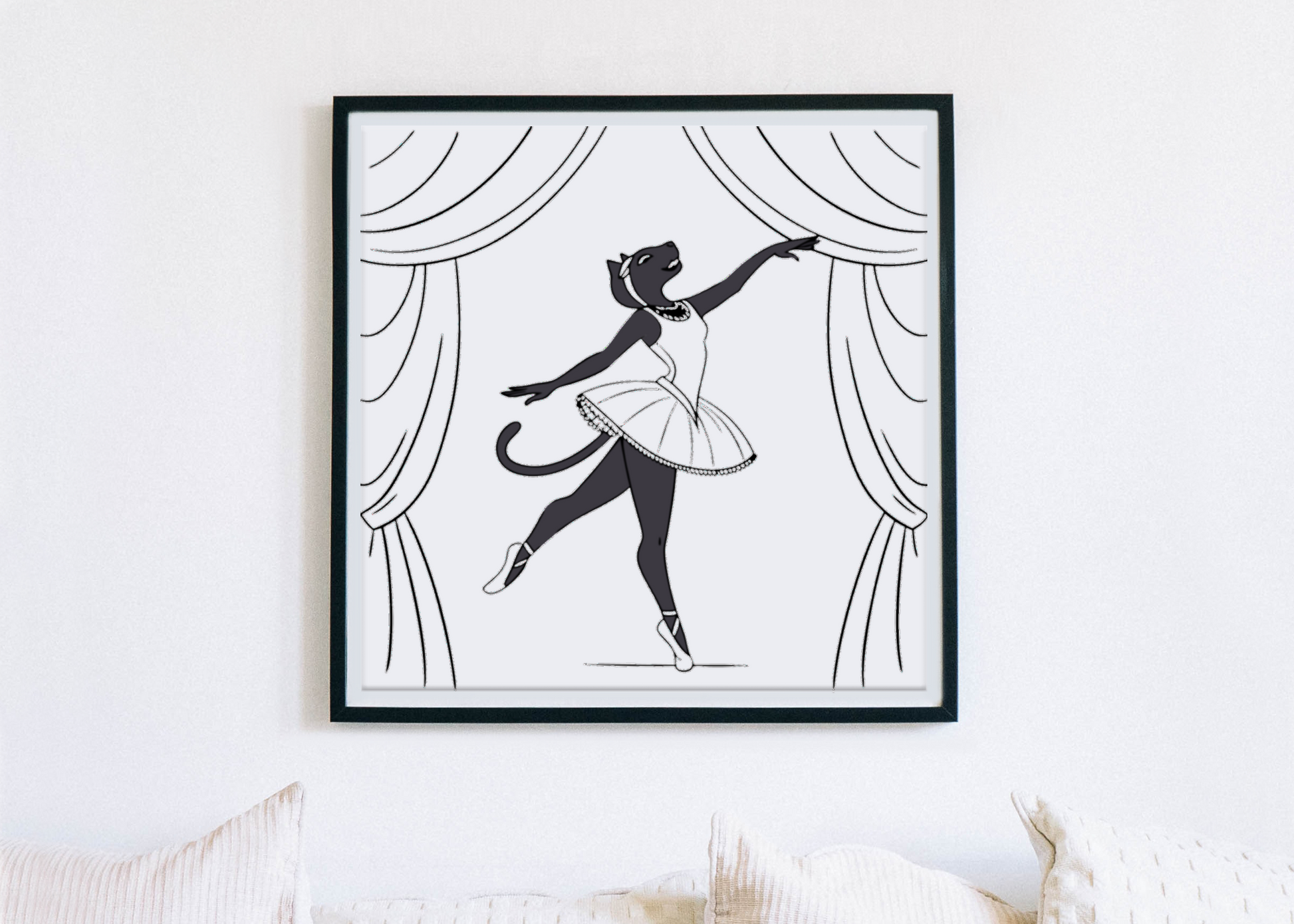 Cadre avec chat élégant dansant en scène de ballet gracieuse