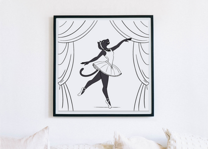 Cadre avec chat élégant dansant en scène de ballet gracieuse