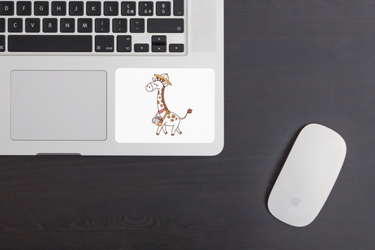 Sticker girafe pastel aventure avec appareil photo décoratif sur fond safari