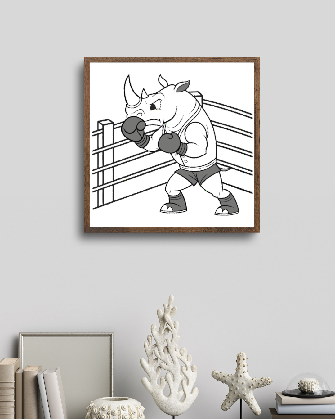 Cadre sportif moderne avec rhinocéros boxeur prêt à affronter le ring