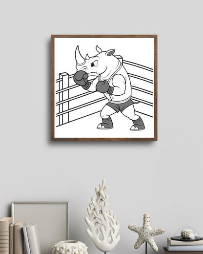 Cadre sportif moderne avec rhinocéros boxeur prêt à affronter le ring
