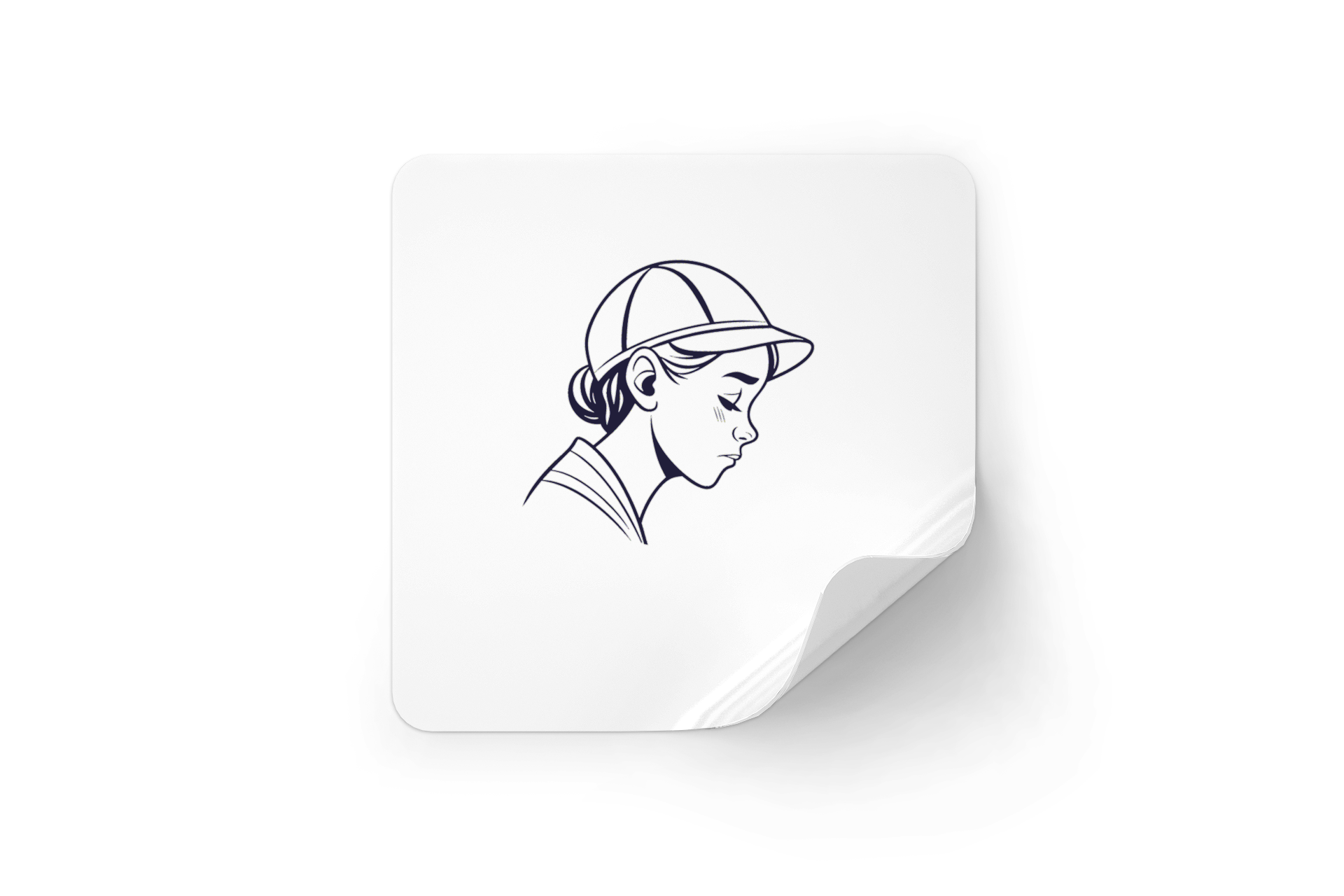 Sticker avec icône de jeune fille pensive style minimaliste et émotionnel