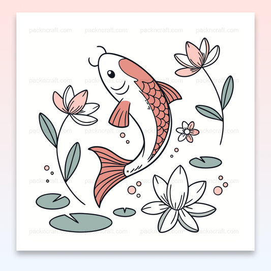 Illustration vectorielle de poisson Koi avec fleurs, usage DIY et déco