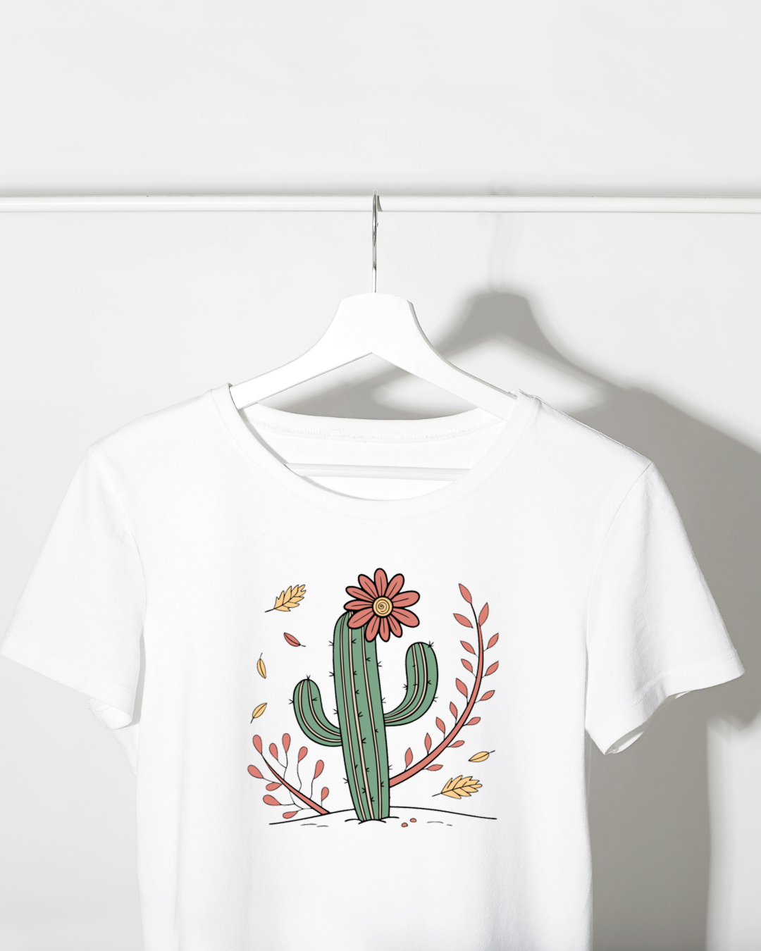 T-shirt avec motif vectoriel de cactus fleuri automnal, esprit naturel et moderne