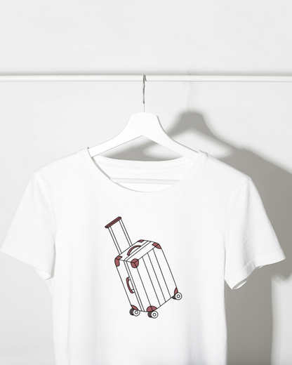 T-shirt avec motif digital d'une valise inspirant les voyages et l'aventure